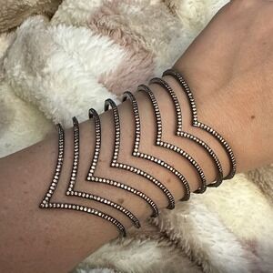 Noir Jewelry Gunmetal Crystal‎ Multi Row Chevron Statement Cuff Bracelet